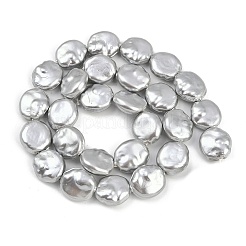 電気メッキガラスビーズ連売り  模造パール  フラットラウンド  銀  15x14x6~7mm  穴：1.2mm  約27個/連  15.55~15.75''（39.5~40センチメートル）&nbsp;GLAA-H039-05B