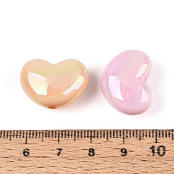 蓄光UVメッキ不透明アクリルビーズ  虹色の  ハート  暗闇で光る  ミックスカラー  16x21x10.5mm  穴：2.2mm&nbsp;OACR-N154-02B-01