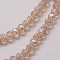 電気メッキガラスビーズ連売り  ロンデル  多面カット  虹メッキ  モカシン  3x2mm  穴：1mm  約120~125個/連  12.4インチ&nbsp;X-GLAA-K016-2x3mm-03FR