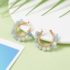 Faceted Round Natural Stone Beads Huggie Hoop Earrings for Girl Women&nbsp;EJEW-JE04687