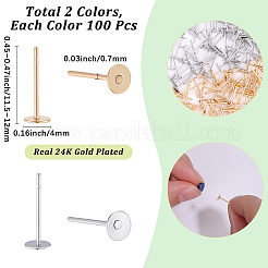 200Pcs 2 Colors 304 Stainless Steel Flat Round Blank Peg Stud Earring Findings&nbsp;STAS-SC0021-52