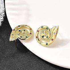 Vortex Spiral Brass Micro Pave Cubic Zirconia Stud Earrings&nbsp;EJEW-L305-05G-01