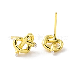Rack Plating Brass Wire Wrapped Heart Stud Earrings with Plastic Beaded for Women&nbsp;EJEW-F299-02G