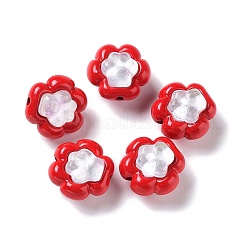 スプレー塗装された合金ビード  ガラスと  花  クリムゾン  13.5x14x9.5mm  穴：1.5mm&nbsp;PALLOY-H134-25