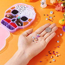 DIY 15 スタイル ハロウィーン ガラス & 樹脂 & ポリマー クレイ ビーズ ジュエリー メイキング ファインディング キット  チューブ＆ライス＆丸＆フラットラウンド＆カボチャ＆ドクロ＆ゴースト  ミックスカラー  6.5x7.5x2x1.5mm  穴：0.7mm&nbsp;DIY-TAC0027-04