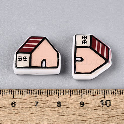 印刷された不透明樹脂ビーズ  ハウス  ライトサーモン  17.5~18x21~21.5x6~6.5mm  穴：1.2~1.5mm&nbsp;RESI-N043-09B-02