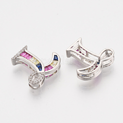 真鍮キュービックジルコニアスライドチャーム  プラチナメッキ  カラフル  文字L  文字L  18x19x6mm  穴：1.5x4mmと1.5x7mm&nbsp;ZIRC-S063-01L-P