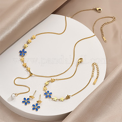 Flower Stainless Steel & Plastic Pearl Pendant Slider Necklace & Stud Dangle Earring & Link Bracelet&nbsp;FS-WG91D37-01