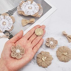 模造パールと手作り模造麻の衣装アクセサリー  花  淡い茶色  40~45x12~14mm&nbsp;DIY-NB0002-29