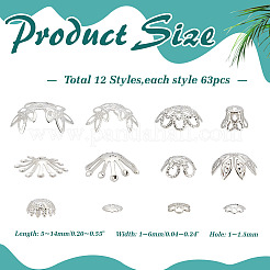 756 個 12 スタイルのアイロンビーズキャップ  花  プラチナ  5~14x1~6mm  穴：1~1.5mm  63個/スタイル&nbsp;IFIN-ME0001-05