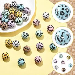 28色プリント不透明アクリルビーズ7個  ヒョウ柄のラウンド  ミックスカラー  15.5mm  穴：2mm  4個/カラー&nbsp;OACR-FS0002-46