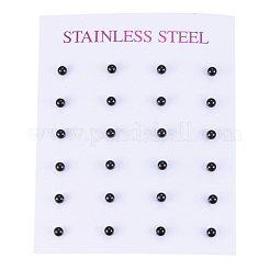 304ステンレススチールスタッドピアス  低刺激性のイヤリング  丸いボール  ガンメタ色  14x3mm  ピン：0.8mm&nbsp;EJEW-H350-01B-A