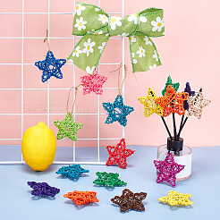 12色の籐工芸品  スター  ミックスカラー  60~63x60~64x12~17mm  12色  2個/カラー  24個/セット&nbsp;AJEW-GF0002-37