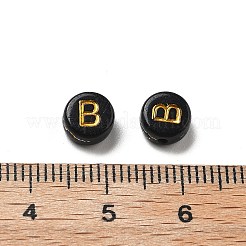不透明なメッキアクリルビーズ  ゴールドライン入り  アルファベット付きフラットラウンド  文字B  7x3.5mm  穴：1.2mm  約3846個/500g&nbsp;OACR-R005-03B