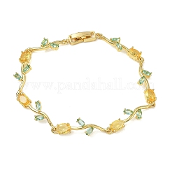 Brass Glass Flower Link Chain Bracelets&nbsp;KK-CBA7DFA-01G-10