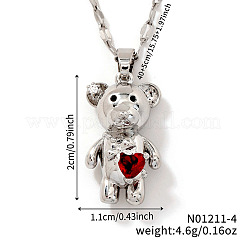 Brass Pave Cubic Zirconia Cute Bear Pendant Necklaces for Women&nbsp;ZL7523-4