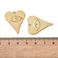 304ステンレススチール製、淡いスカイブルーのエナメルペンダント  ハンマーで叩いたハートとナザールボンジュウのお守り  ゴールドカラー  30x24.5x2mm  穴：2mm&nbsp;LS-SA-CBA18B1-01