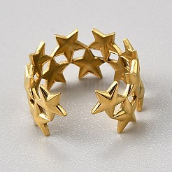 合金製調節可能なカフ指輪  18KGP本金メッキ  スター  10.5mm&nbsp;RJEW-WH0014-21A