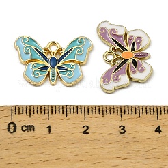 合金エナメルチャーム  プリントされた蝶のチャーム  ゴールドカラー  ミックスカラー  15x22x2mm  穴：1.8mm&nbsp;FIND-I064-05G-01
