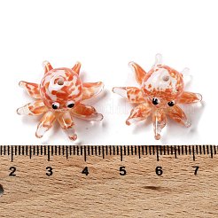 手作りランプワークビーズ  エナメル  タコ  サンゴ  13.5~15x20.5~24.5x21.5~24.5mm  穴：1.6~2mm&nbsp;X1-LAMP-H065-03F