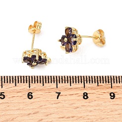 真鍮の花のスタッドピアス  ガラスと  カドミウムフリー＆鉛フリー  ゴールドカラー  10.5x8mm&nbsp;EJEW-A135-10G
