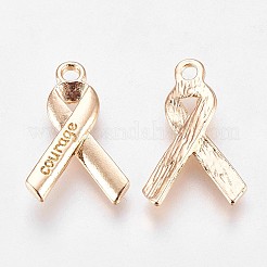 合金ペンダント  言葉の勇気を持つリボン  ゴールドカラー  22.5x14.5x3mm  穴：2mm&nbsp;PALLOY-WH0014-01G