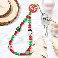 ランプワークとアクリルのクリスマス携帯ストラップリストストラップ  ナイロン糸で  雪だるま  カラフル  240mm&nbsp;HJEW-SZ00096