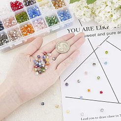 電気メッキガラスビーズセット  パール光沢メッキ  多面カット  双円錐形  ミックスカラー  6x5.5~6mm  穴：1mm  18色  80個/カラー  1440個/箱&nbsp;EGLA-NB0001-12