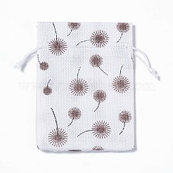 黄麻布ラッピングポーチ巾着袋  長方形  ホワイト  花  13.5~14x10x0.35cm&nbsp;ABAG-L016-A02