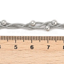 304ステンレススチールの重ね付けネックレス  女性用ラウンドビーズスネークチェーンジュエリー  ステンレス鋼色  15-3/8インチ（39.2cm）&nbsp;NJEW-Z072-01P