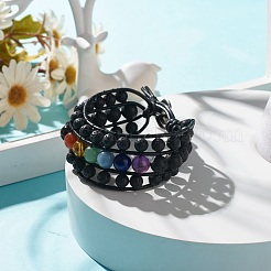 Natural Lava Rock & Mixed Gemstone Beaded Bracelet with Tree of Life&nbsp;BJEW-JB07700