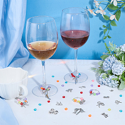 ワイングラスに付けるリボンチャームのDIY  真鍮フープピアス金具を含む  アクリルビーズ  合金ペンダント  プラチナ  11~45x9.5~26x2~5.5mm  穴：1~1.6mm&nbsp;DIY-PH0033-53