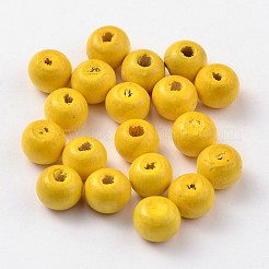 天然木のビーズ  無鉛の  ラウンド  染め  きいろ  7~8x6~7mm  穴：2~3mm  約9000個/1000g&nbsp;WOOD-S612-5-LF