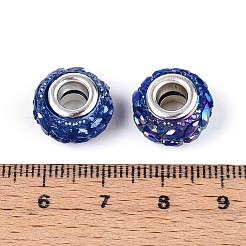 不透明樹脂ヨーロッパビーズ  大穴ビーズ  銀色メッキの真鍮芯のロンデル  藤紫色  13.5~14x8.2~9mm  穴：5mm&nbsp;RESI-T057-29C