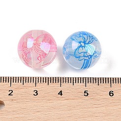 UVメッキ透明アクリルビーズ  花の丸  ミックスカラー  15.5mm  穴：2.5mm&nbsp;OACR-Z020-10