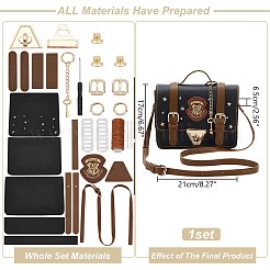 DIY PU 模造革レディースクロスボディサッチェルバッグ作成キット  生地を含む  合金クラスプ  ハンドルバッグ  コー​​ド  針  ジッパー  ブラック&nbsp;DIY-WH0542-21A