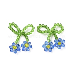ガラスビーズのペンダント  銅線と  ちょう結び  ∥で∥  花  チャーム  藤紫色  25~27x25~28x5~5.5mm  穴：5.5x7.5mm&nbsp;GLAA-C028-08A