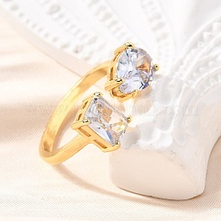 Brass Micro Pave Cubic Zirconia Cuff Rings for Women&nbsp;RJEW-F181-08G