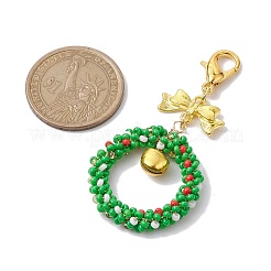 Handmade Seed Beads Christmas Bow Wreath Keychain Pendants Decoration&nbsp;HJEW-MZ00062