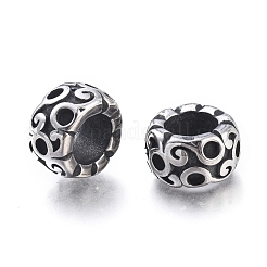304ステンレススチールビーズ  コラム  アンティークシルバー  15x8mm  穴：8mm&nbsp;STAS-M274-088AS