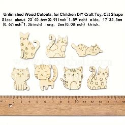 猫の未完成の木の切り抜き  DIY クラフト ホーム デコレーション用品用の木製スライス ピース オーナメント  バリーウッド  23~40.6x17~34.5x2 M  50個/セット&nbsp;PW-WG1BA1D-01