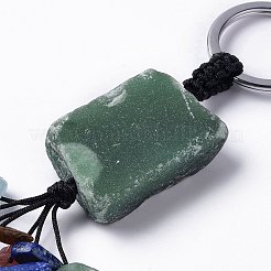 天然グリーン アベンチュリン ナゲット、混合ジェムストーン チップ付きタッセル キーホルダー  304ステンレススチールリング留め具付き  9~10.5cm&nbsp;KEYC-P012-02P-03
