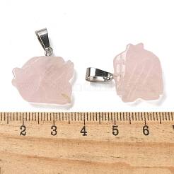 天然石ローズクォーツペンダント  201ステンレススチール製金具付き  魚  19x20x5.5mm  穴：4x7mm&nbsp;G-B127-16P-01