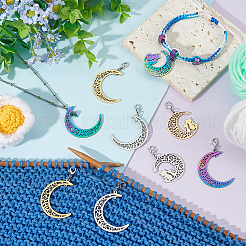201 ステンレススチールペンダントステッチマーカー  月と猫のかぎ針編みのカニカンチャーム  ロッキングステッチマーカー、ワイングラスチャームリング付き  ミックスカラー  4.6~5.4cm  2スタイル  6個/スタイル  12個/セット&nbsp;HJEW-AB00436