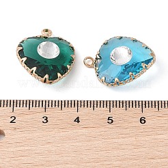 真鍮とガラスのペンダント  ハート  ミックスカラー  ライトゴールド  22.5x18.5x8.5~10mm  穴：2mm&nbsp;KK-Z046-05G