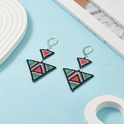 ガラスシードビーズトライアングルダングルフレンチフックピアス  女性用304ステンレススチールロングドロップイヤリング  カラフル  61mm  ピン：0.8mm&nbsp;EJEW-MZ00044