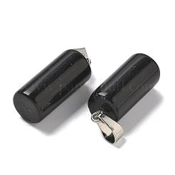 天然石オブシディアンペンダント  201ステンレススチール製金具付き  コラム  25x10mm  穴：4x7mm&nbsp;G-B127-17P-07