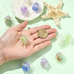 10個5色プラスチックペンダント  クラゲチャーム  プラチナアイアンループ＆グリッターパウダー付き  ミックスカラー  28x28x28mm  穴：1.5mm  2個/カラー&nbsp;KY-CJ0002-19