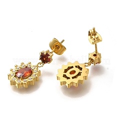 Ion Plating(IP) 304 Stainless Steel Micro Pave Cubic Zirconia Dangle Stud Earrings&nbsp;EJEW-H018-04G-01