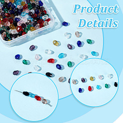 250 個 10 色透明ガラスビーズセット  多面カットティアドロップ  ミックスカラー  8x6mm  穴：1mm  25個/カラー&nbsp;GLAA-HY0001-16